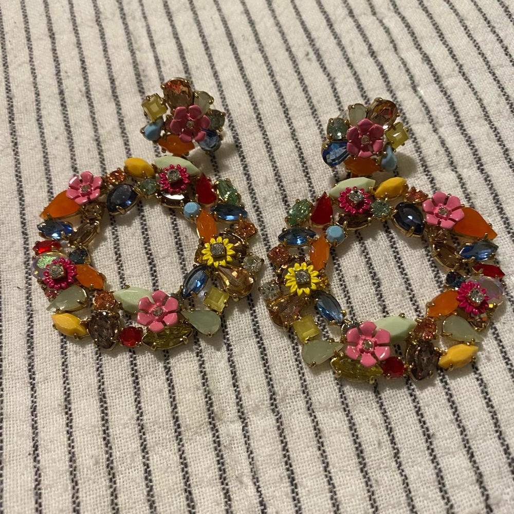 J. Crew Floral Hoop Earrings. (Worn once)